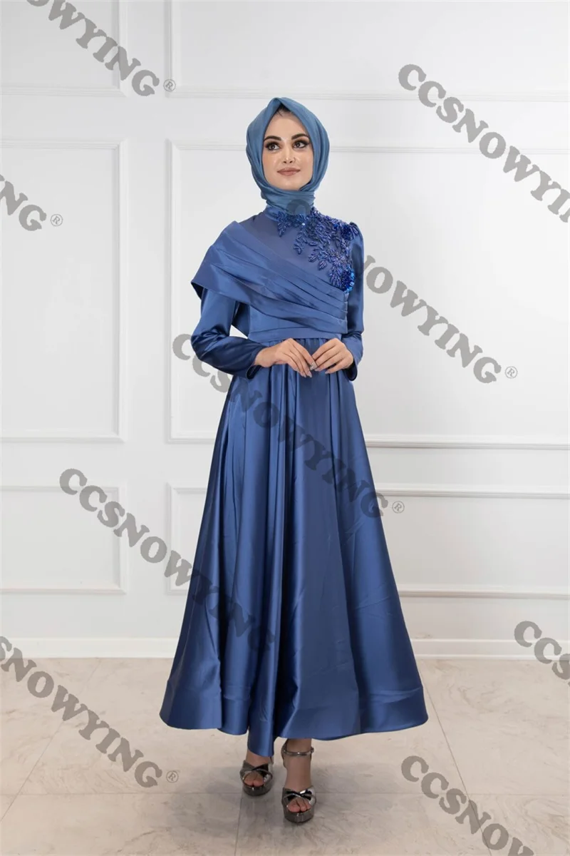 Satin Appliques Muslim Hijab Evening Dresses Long Sleeve Islamic Formal Party Gown High Neck Arabic Dubai Robe De Soiree
Satin Appliques Muslim Hijab Evening Dresses Long Sleeve Islamic Formal Party Gown High Neck Arabic Dubai Robe De Soiree