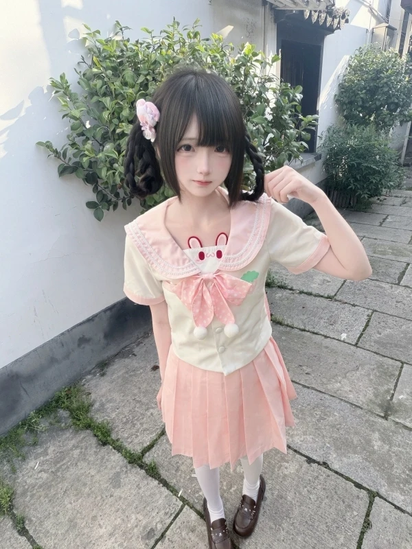 Cute Rabbit Ear Style School Uniform Two-Piece Set Short Sleeve Bow Knot Design Summer Fashion Women's Clothing
Cute Rabbit Ear Style School Uniform Two-Piece Set Short Sleeve Bow Knot Design Summer Fashion Women's Clothing