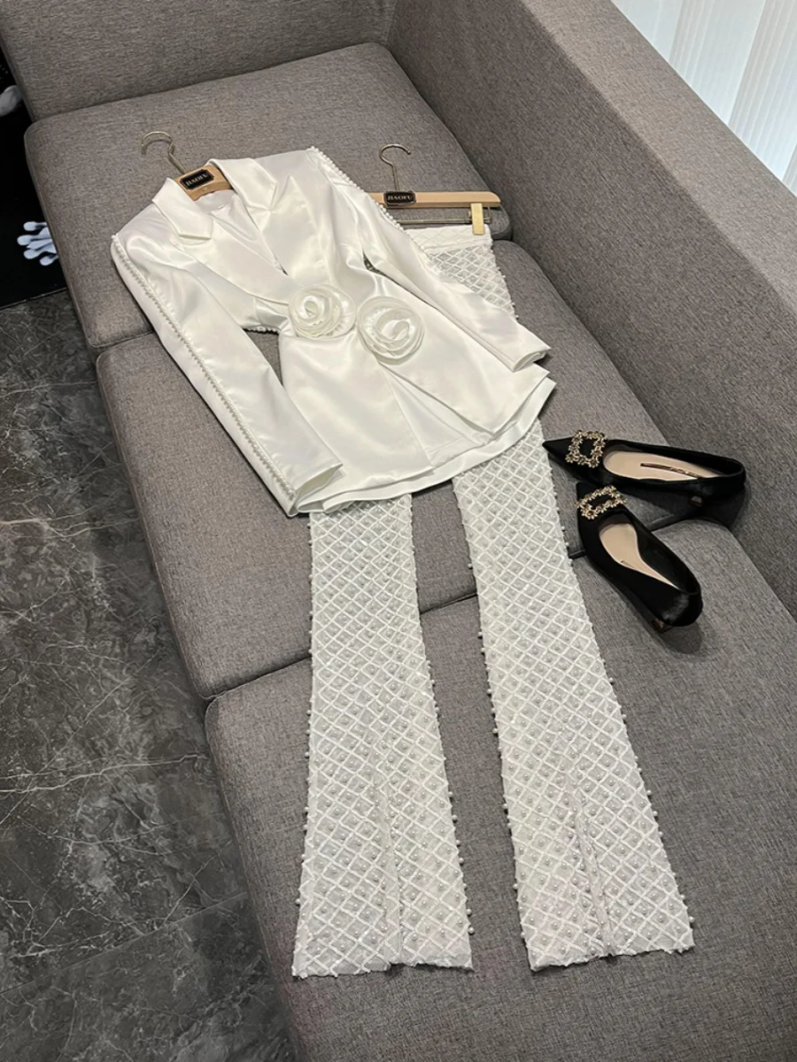 Fashionable Hollow out Pearl Embellished 3D Flower Long Pants Suit Spring 2026 Mesh Material Elegant Women's Set
Fashionable Hollow out Pearl Embellished 3D Flower Long Pants Suit Spring 2026 Mesh Material Elegant Women's Set
