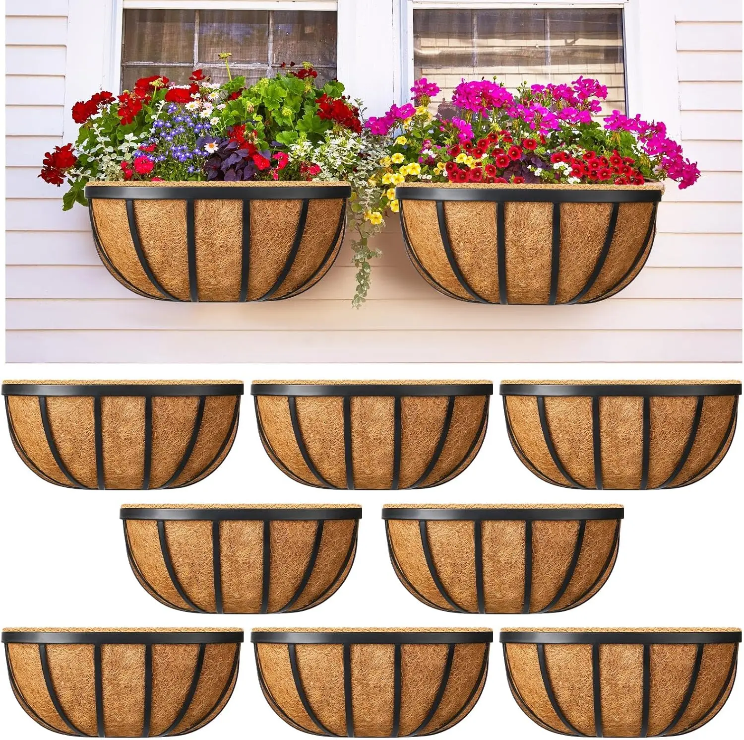 8 Sets 16 Inch Window Deck Railing Planters Boxes with Coconut Liner Outdoor Wall Planter for Plants Balcony Metal Hangi
8 Sets 16 Inch Window Deck Railing Planters Boxes with Coconut Liner Outdoor Wall Planter for Plants Balcony Metal Hangi