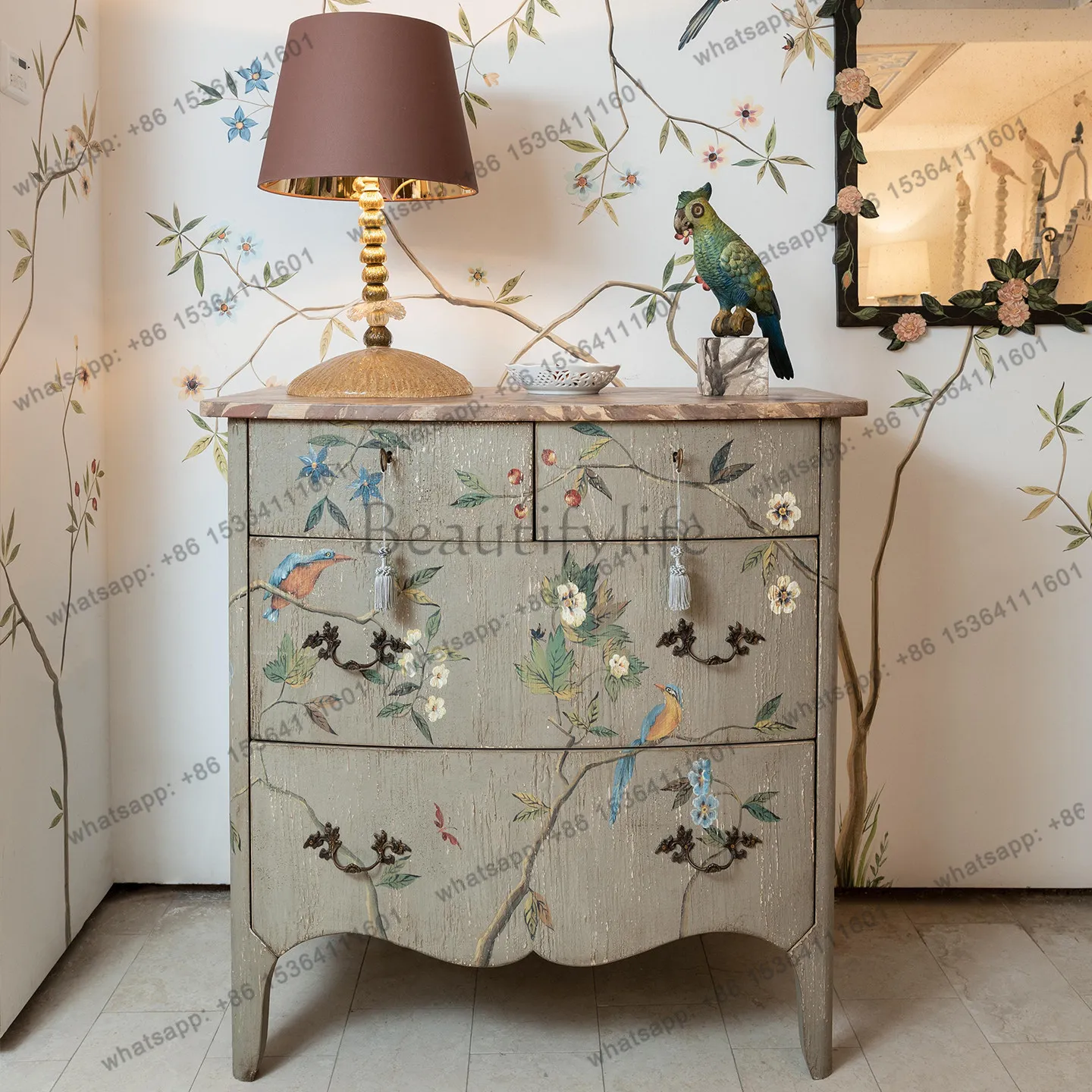 American retro flower and bird hand-painted chest of drawers European classical locker
American retro flower and bird hand-painted chest of drawers European classical locker