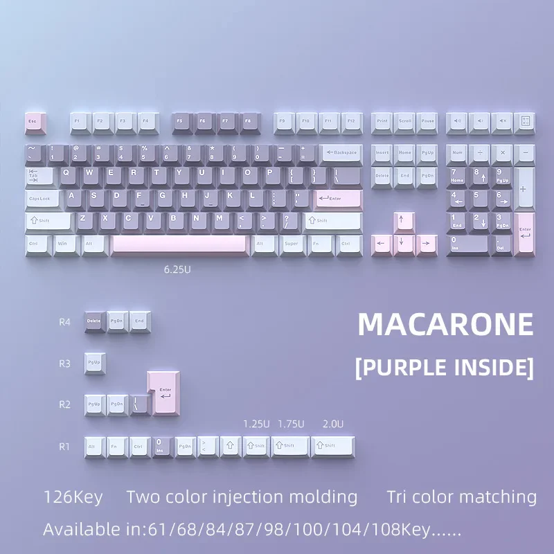 EOENKK Macaron (inner purple) keycap PBT material small full set of custom injection molding two-tone keycap
EOENKK Macaron (inner purple) keycap PBT material small full set of custom injection molding two-tone keycap