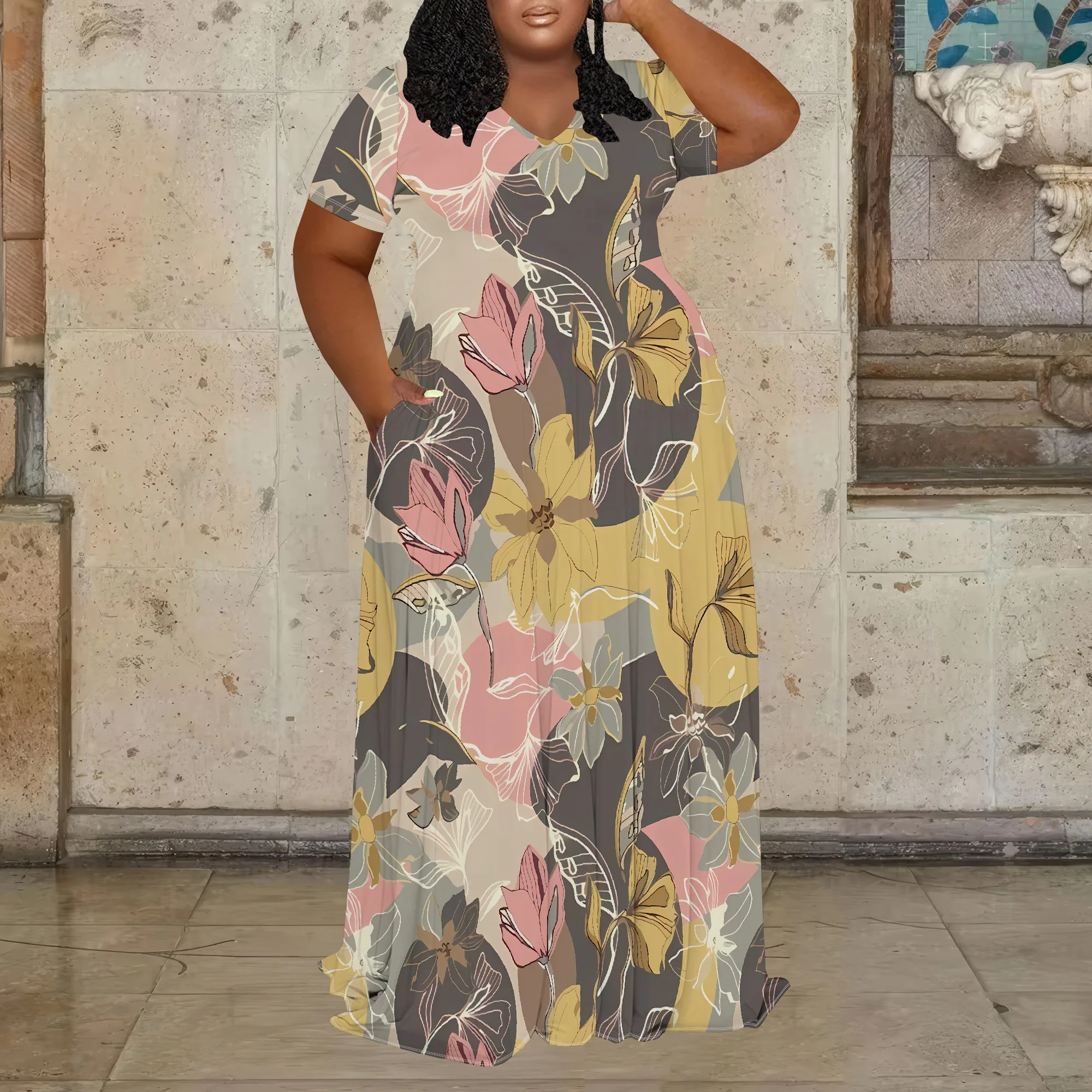 Plus Size Abstract Floral Print Maxi Dress Earth Tone Summer Casual or Artwear Look
Plus Size Abstract Floral Print Maxi Dress Earth Tone Summer Casual or Artwear Look