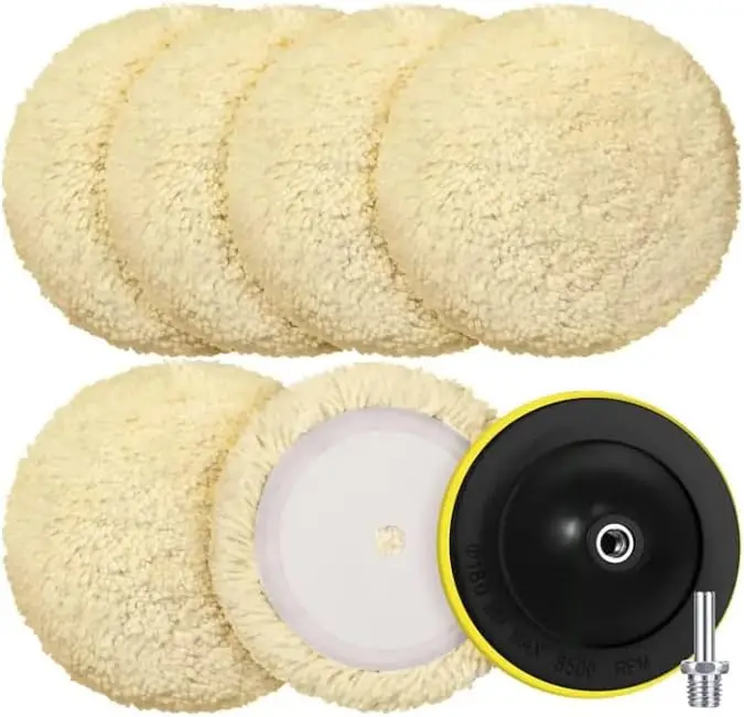8 Inch Wool Buffing Polishing Pads Hook Loop Cutting Pads with Backing Plate for Car Boat Wood Marble Scratch Removal
8 Inch Wool Buffing Polishing Pads Hook Loop Cutting Pads with Backing Plate for Car Boat Wood Marble Scratch Removal