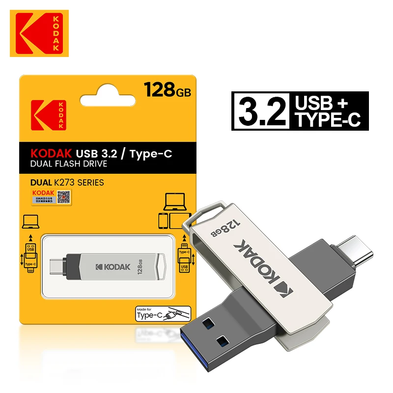 Kodak K273 USB Flash Drives OTG 64GB 128GB USB 3.2 Type c Pen Drive high speed 128GB PenDrives with Leather lanyard for phone
Kodak K273 USB Flash Drives OTG 64GB 128GB USB 3.2 Type c Pen Drive high speed 128GB PenDrives with Leather lanyard for phone