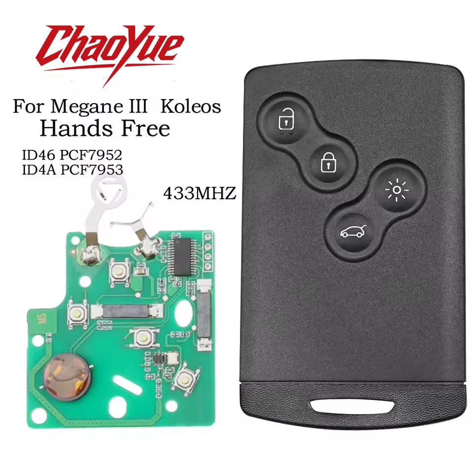 ChaoYue Car Remote Control Key For Renault Megane3 Fluence Scenic Laguna 3 Koleos Clio PCF7952 Replacement Hands Free Card
ChaoYue Car Remote Control Key For Renault Megane3 Fluence Scenic Laguna 3 Koleos Clio PCF7952 Replacement Hands Free Card