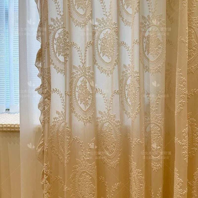 Romantic Cream Color Curtain for Living Room And Balcony High Sunscreen Rate Transparent Not See through Vintage Style Curtain
Romantic Cream Color Curtain for Living Room And Balcony High Sunscreen Rate Transparent Not See through Vintage Style Curtain