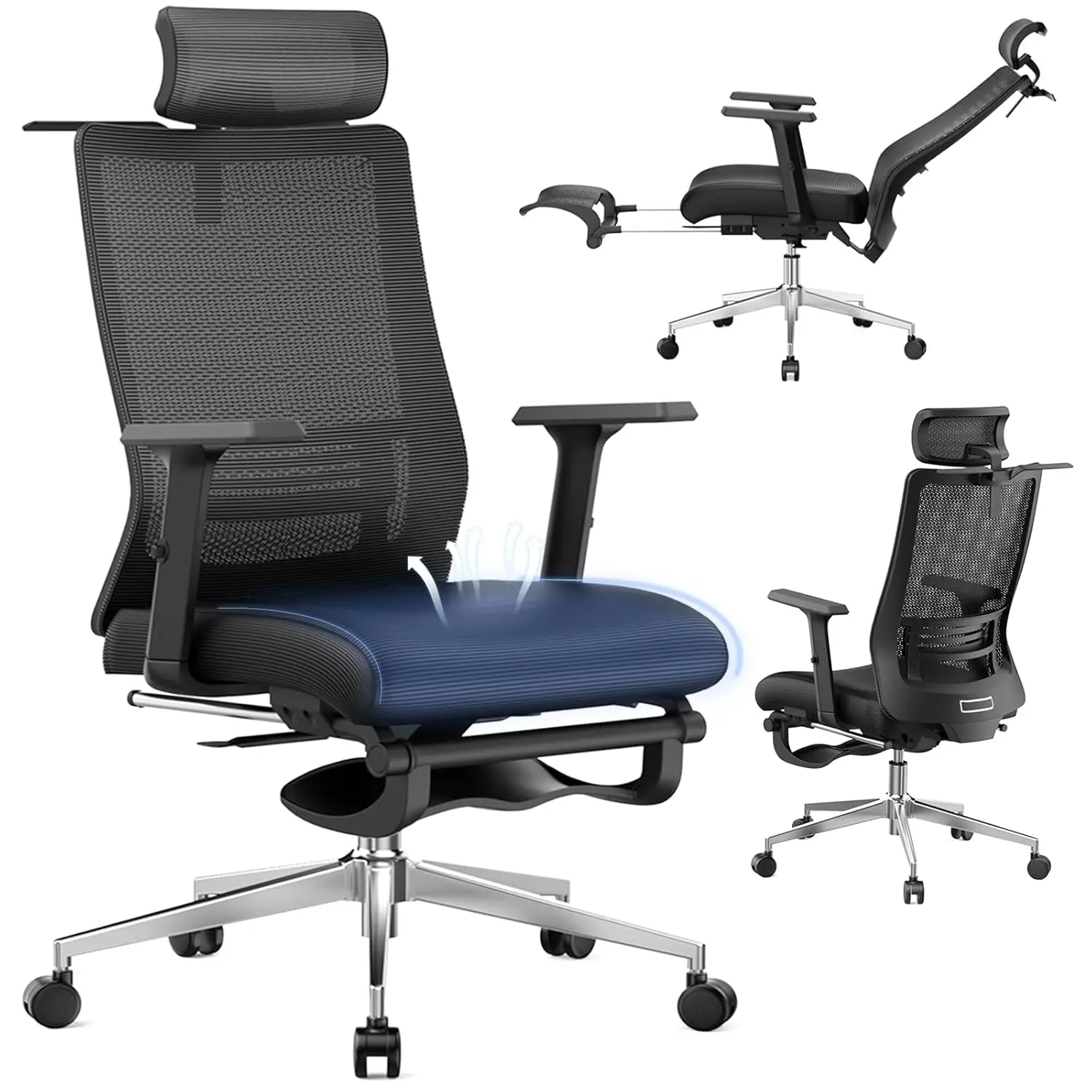 Ergonomic Office Chair with Footrest, 145° Reclining, Adjustable Lumbar & Headrest, 3D Armrests, Silent Casters, Customized
Ergonomic Office Chair with Footrest, 145° Reclining, Adjustable Lumbar & Headrest, 3D Armrests, Silent Casters, Customized