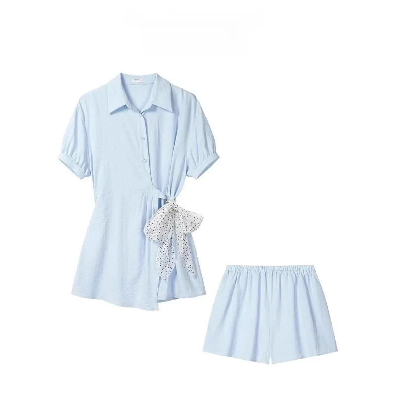Women Light Blue Polo Collar Belted Shirt Dress Inner Shorts 2Pcs Casual Outfit Set
Women Light Blue Polo Collar Belted Shirt Dress Inner Shorts 2Pcs Casual Outfit Set