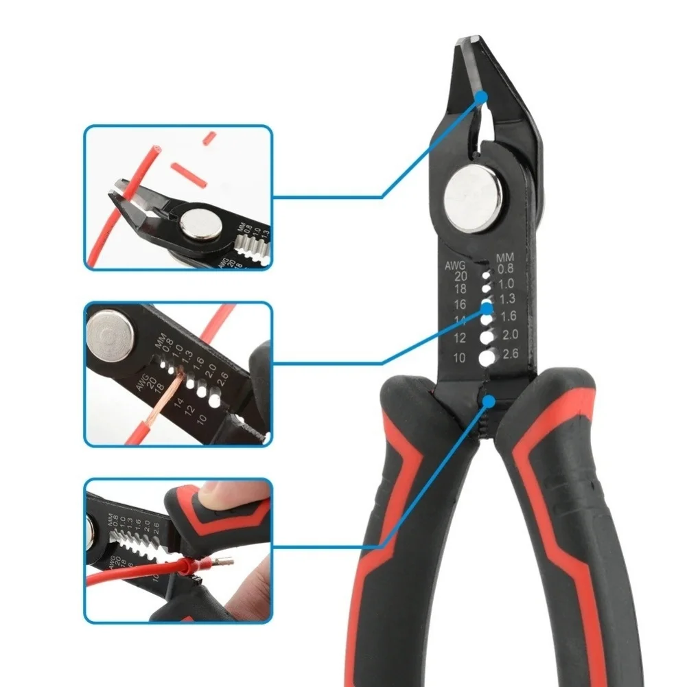 6 inch compact wire stripper pliers with precision cutting edges suitable for electrical and telecom wiring jobs
6 inch compact wire stripper pliers with precision cutting edges suitable for electrical and telecom wiring jobs