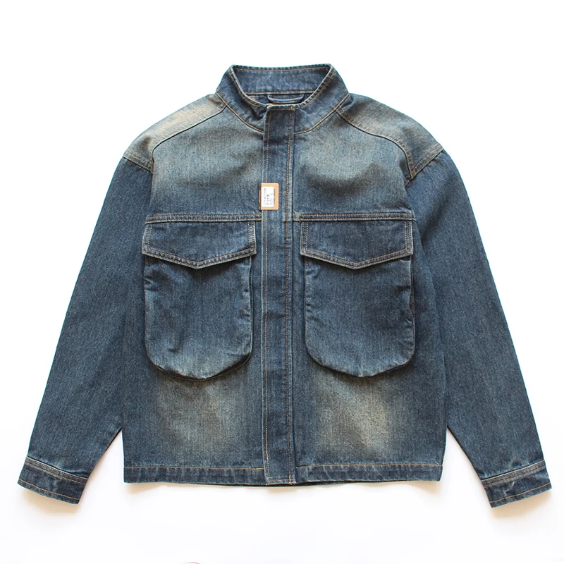 American casual heavyweight washed vintage double pocket workwear autumn stand up collar denim jacket loose thickened for men
American casual heavyweight washed vintage double pocket workwear autumn stand up collar denim jacket loose thickened for men