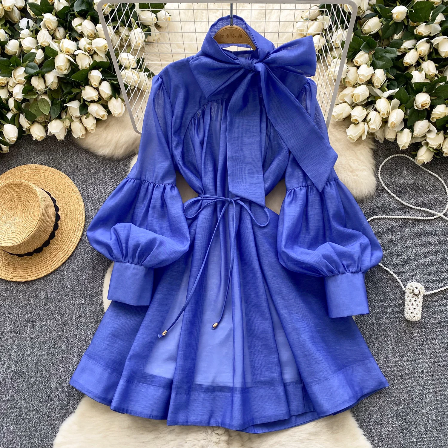 Blue Lantern Sleeve Midi Dresses Women Summer Slim Waist A-Line Short Dress Office Lady Commuter Clothes Female
Blue Lantern Sleeve Midi Dresses Women Summer Slim Waist A-Line Short Dress Office Lady Commuter Clothes Female