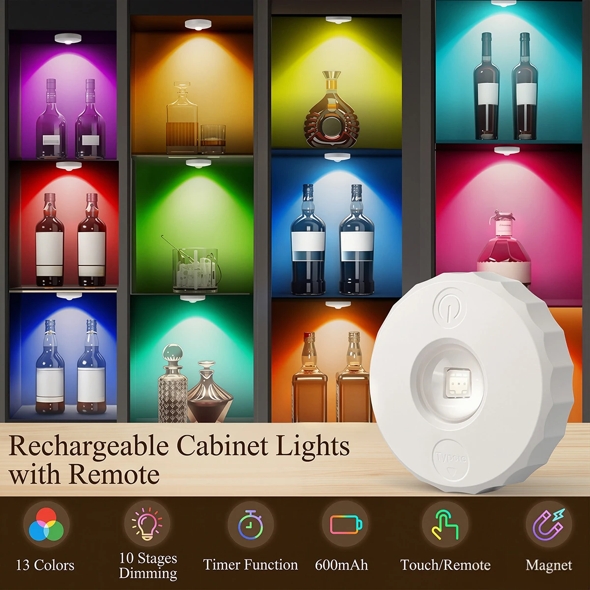 USB Rechargeable Cabinet Lights with Remote Control Dimmable LED Spotlights RGB Night Light for Display Closet Kitchen Bedroom
USB Rechargeable Cabinet Lights with Remote Control Dimmable LED Spotlights RGB Night Light for Display Closet Kitchen Bedroom