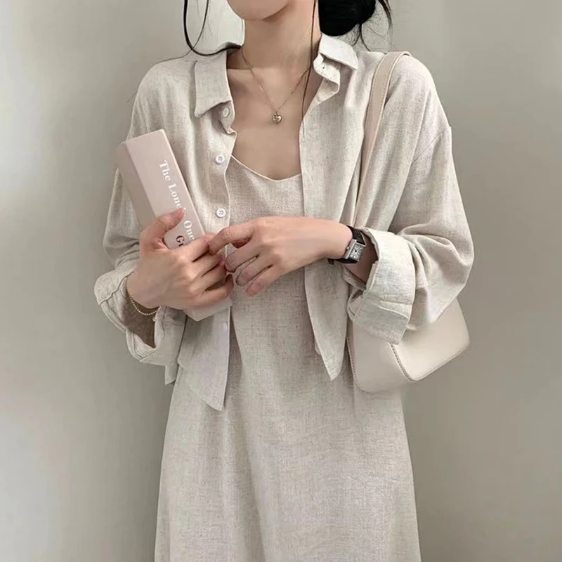Elegant 2 Piece Office Dress Women Summer Simple Basic Cotton Linen Sling Dresses+Long Sleeve Shirt Coat Casual Party Vestidos
Elegant 2 Piece Office Dress Women Summer Simple Basic Cotton Linen Sling Dresses+Long Sleeve Shirt Coat Casual Party Vestidos