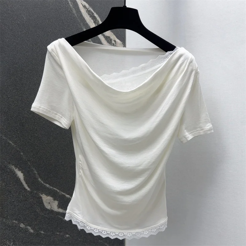 Women's t-shirt New lace patchwork short sleeved top for summer 2025 Asymmetric slim fit round neck pullover y2k women's corset
Women's t-shirt New lace patchwork short sleeved top for summer 2025 Asymmetric slim fit round neck pullover y2k women's corset