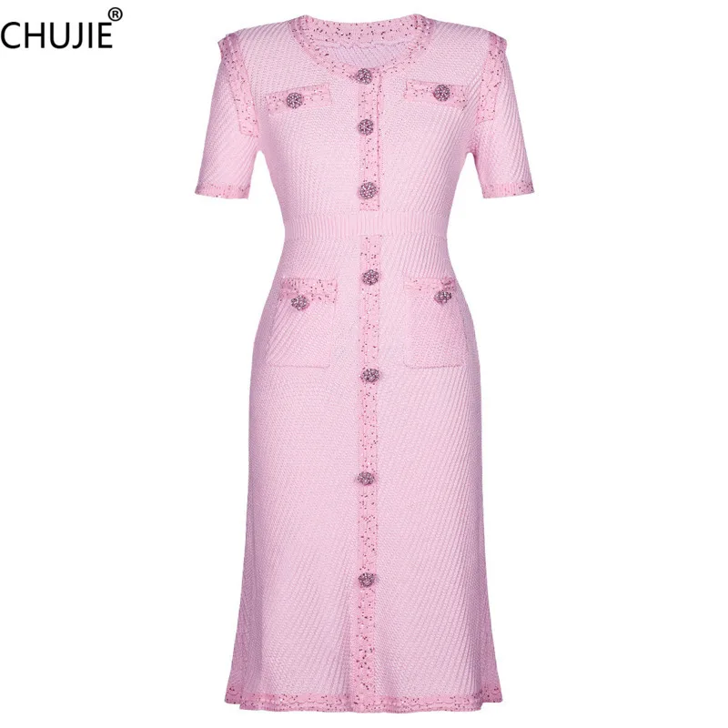 CHUJIE Women's Dress Fashion Commuter Casual Knitted Bead Round Neck Slimming Short Sleeve Dress 2025 Spring New
CHUJIE Women's Dress Fashion Commuter Casual Knitted Bead Round Neck Slimming Short Sleeve Dress 2025 Spring New