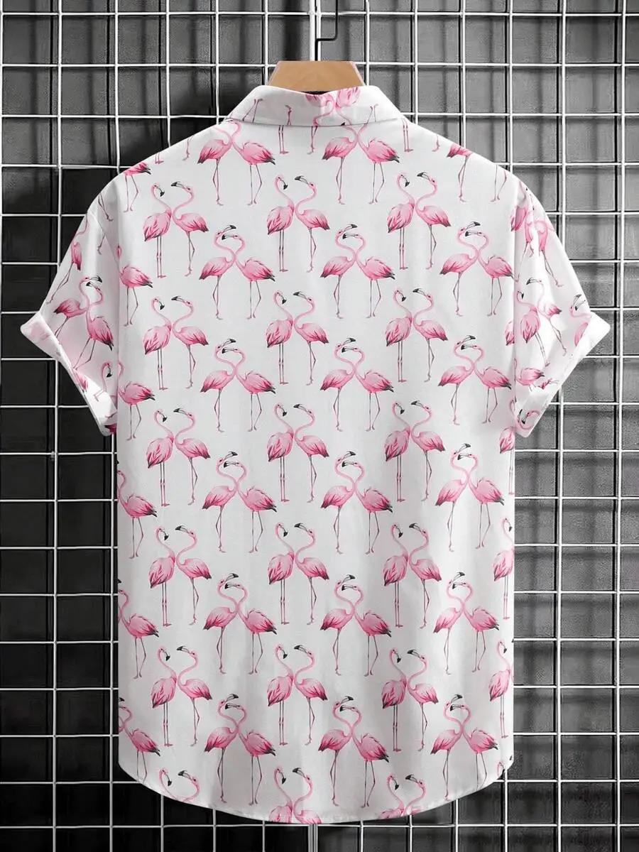 Mens Short Sleeve Button Up Shirt With Pink Flamingo Print Casual Summer Beach Wear
Mens Short Sleeve Button Up Shirt With Pink Flamingo Print Casual Summer Beach Wear