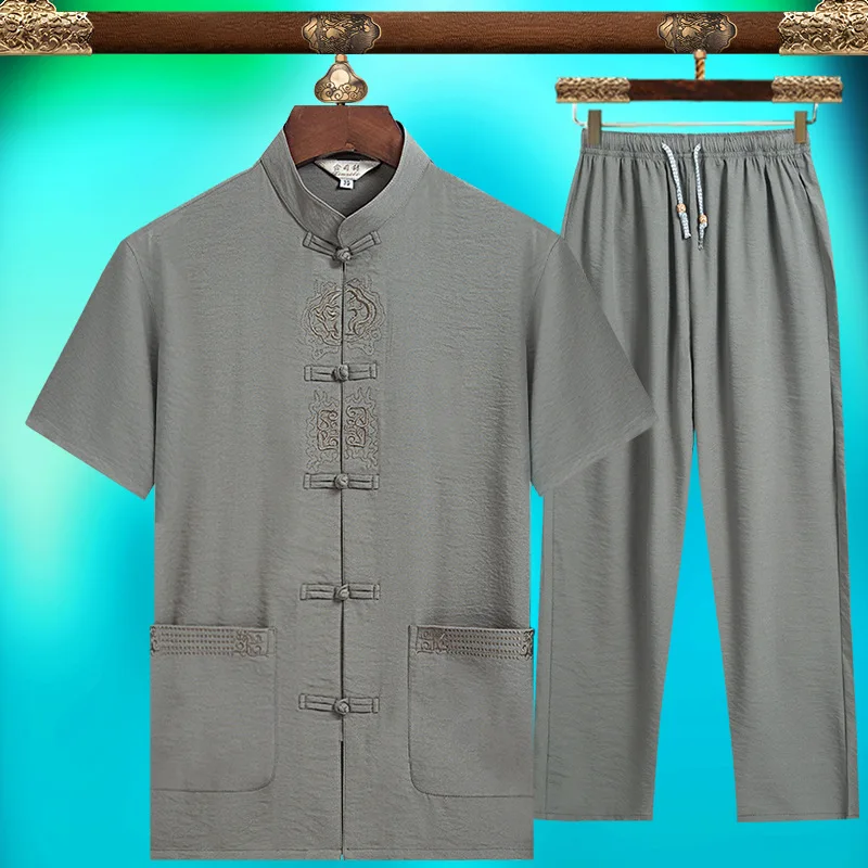 Casual Men Mandarin Collar Tang Clothing Vintage Short Sleeve Hanfu Suit with Pocket Embroidery Hand Button Tai Chi Clothes
Casual Men Mandarin Collar Tang Clothing Vintage Short Sleeve Hanfu Suit with Pocket Embroidery Hand Button Tai Chi Clothes