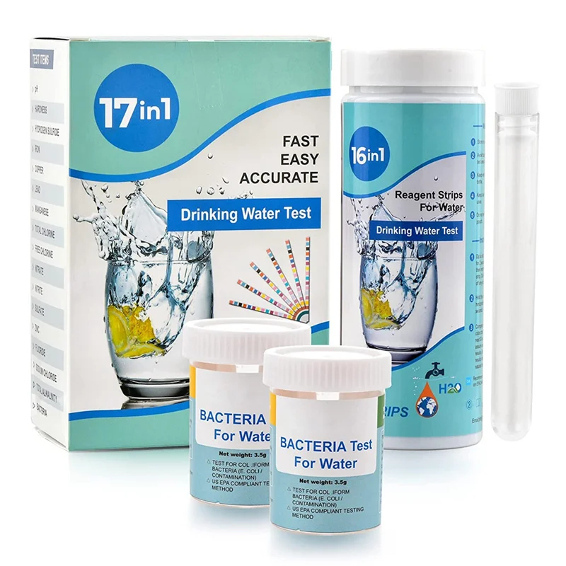 A06K 17-in-1 Complete Water Test Kit for Home,100 Strips + 2 Water Testing Kits for Drinking Water Easy Testing, PH, Lead
A06K 17-in-1 Complete Water Test Kit for Home,100 Strips + 2 Water Testing Kits for Drinking Water Easy Testing, PH, Lead