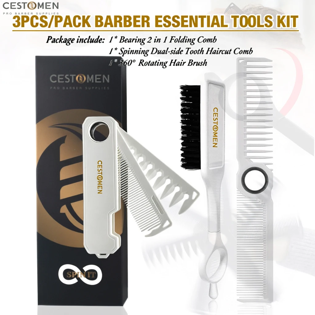 3PC Barber Tools Set Spinning Dual-Sided Haircut Combs Portable Wide Fine Tooth Folding Combs Rotate Mini Fade Brush For Styling
3PC Barber Tools Set Spinning Dual-Sided Haircut Combs Portable Wide Fine Tooth Folding Combs Rotate Mini Fade Brush For Styling