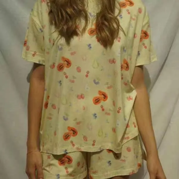 Loose Short Sleeve round Neck Print Sleepwear Set Women's Home Clothes T-Shirt Shorts Comfortable Breathable Cotton Hanmasha
Loose Short Sleeve round Neck Print Sleepwear Set Women's Home Clothes T-Shirt Shorts Comfortable Breathable Cotton Hanmasha
