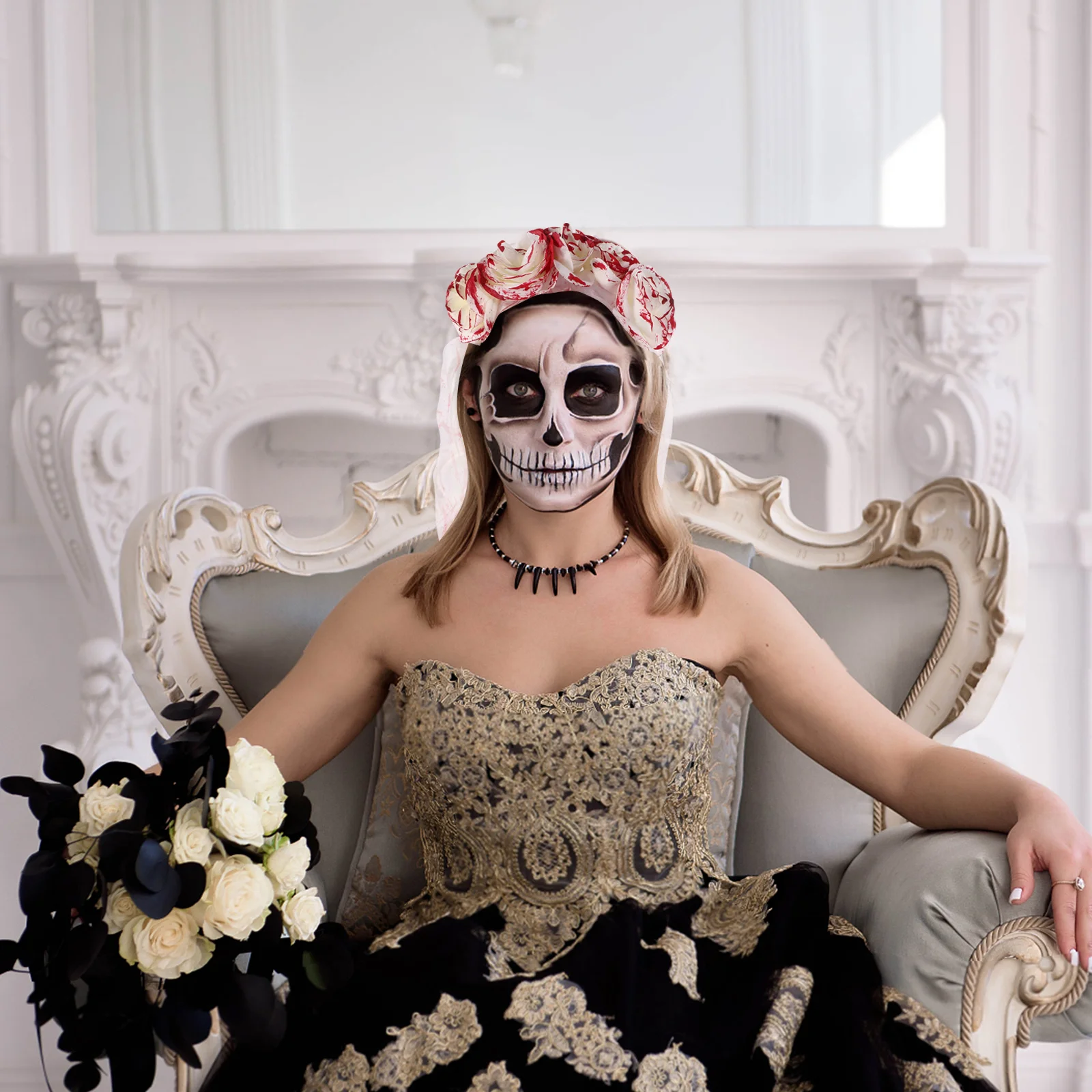 Haunted Ghost Bride Headband with Stained Veil and Floral Crown for Halloween Day of The Dead Festival Horror Party Cosplay
Haunted Ghost Bride Headband with Stained Veil and Floral Crown for Halloween Day of The Dead Festival Horror Party Cosplay