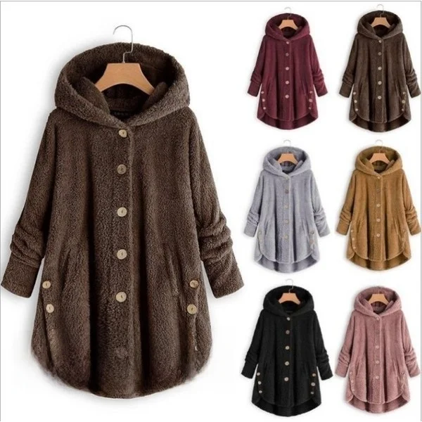 Fashionable Pure Color Buttoned Plush Jacket Irregular Design Women's Spring Outerwear Elegant Sweet Style Long Sleeve Coat
Fashionable Pure Color Buttoned Plush Jacket Irregular Design Women's Spring Outerwear Elegant Sweet Style Long Sleeve Coat