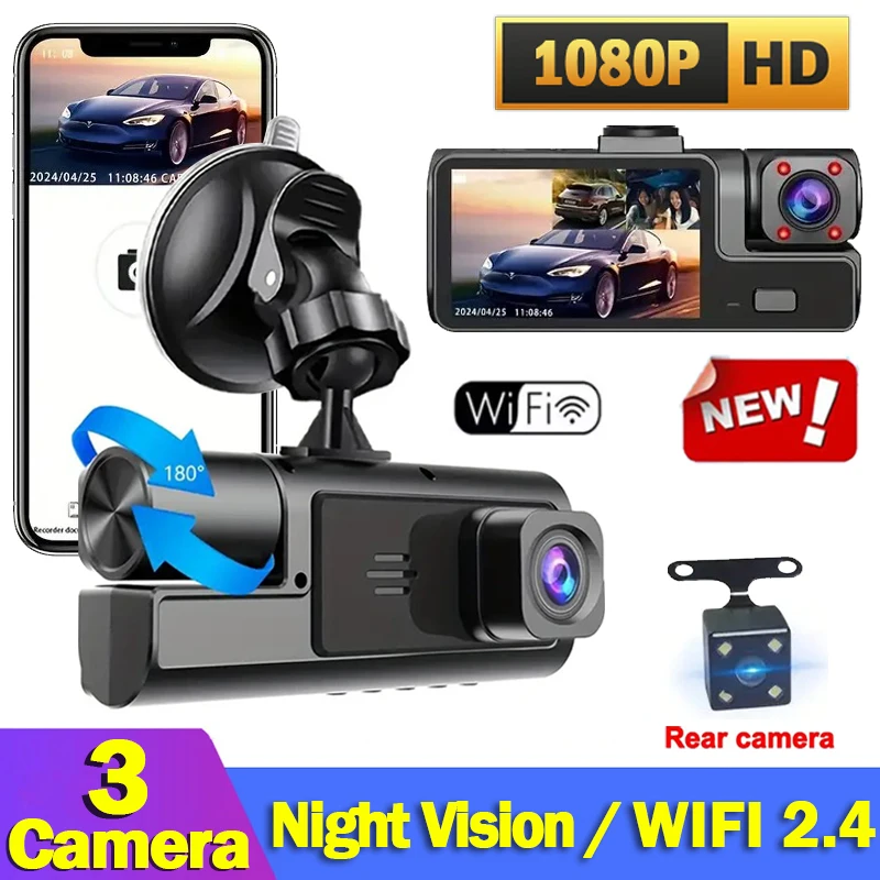 Car DVR 3 Lens WIFI Dash Cam for Cars 1080P Video Recorder Rear View Camera for Vehicle Night Vision Black Box Car Accessories
Car DVR 3 Lens WIFI Dash Cam for Cars 1080P Video Recorder Rear View Camera for Vehicle Night Vision Black Box Car Accessories