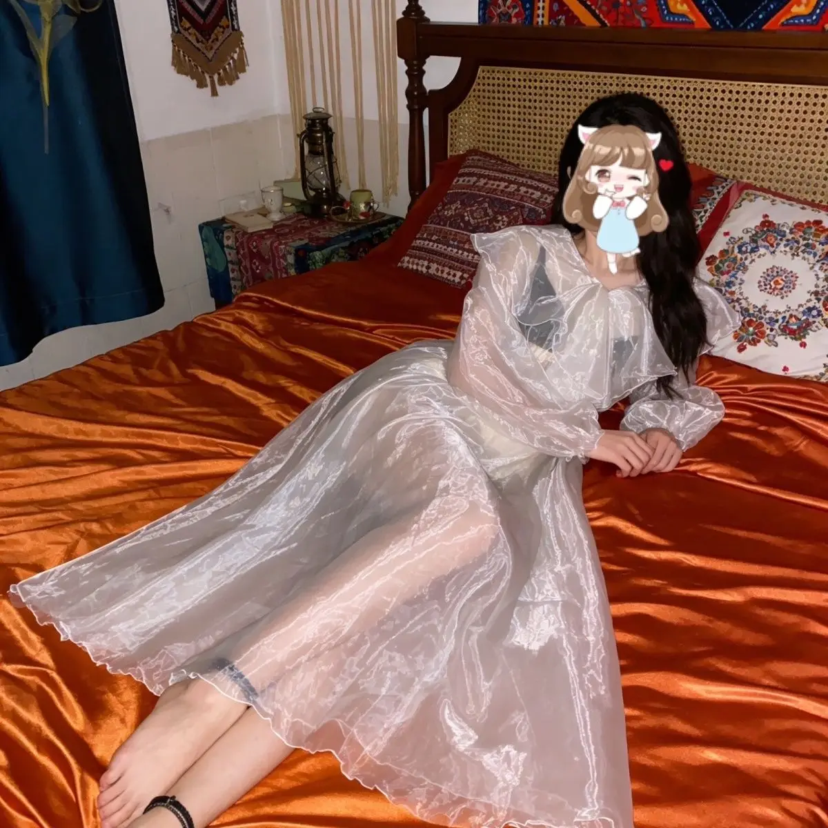 See Through Glossy Transparent Liquid Water Gauze Organza Long Dress Women Plus Size Long Sleeve Maxi Elegant Dress Men Robe
See Through Glossy Transparent Liquid Water Gauze Organza Long Dress Women Plus Size Long Sleeve Maxi Elegant Dress Men Robe