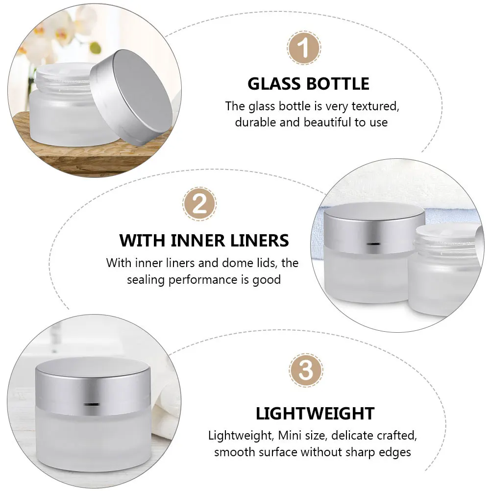 10 Pcs Frosted Glass Cream Bottle Empty Jars Mini Pots Sample Bottles Storage Travel Containers with Lids Small
10 Pcs Frosted Glass Cream Bottle Empty Jars Mini Pots Sample Bottles Storage Travel Containers with Lids Small