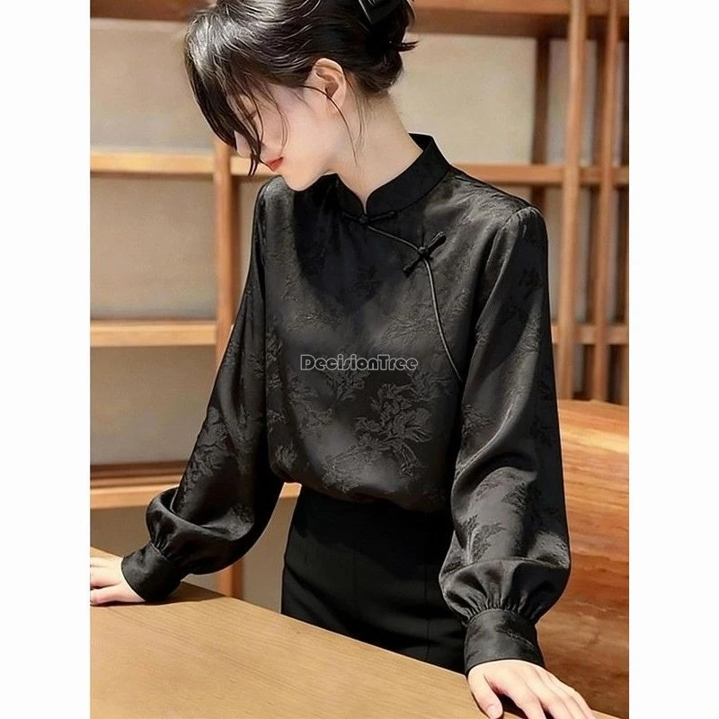 2026 spring new traditional chinese style black jacquard stand collar long sleeve tang suit blouse for women daily cheongsam top
2026 spring new traditional chinese style black jacquard stand collar long sleeve tang suit blouse for women daily cheongsam top