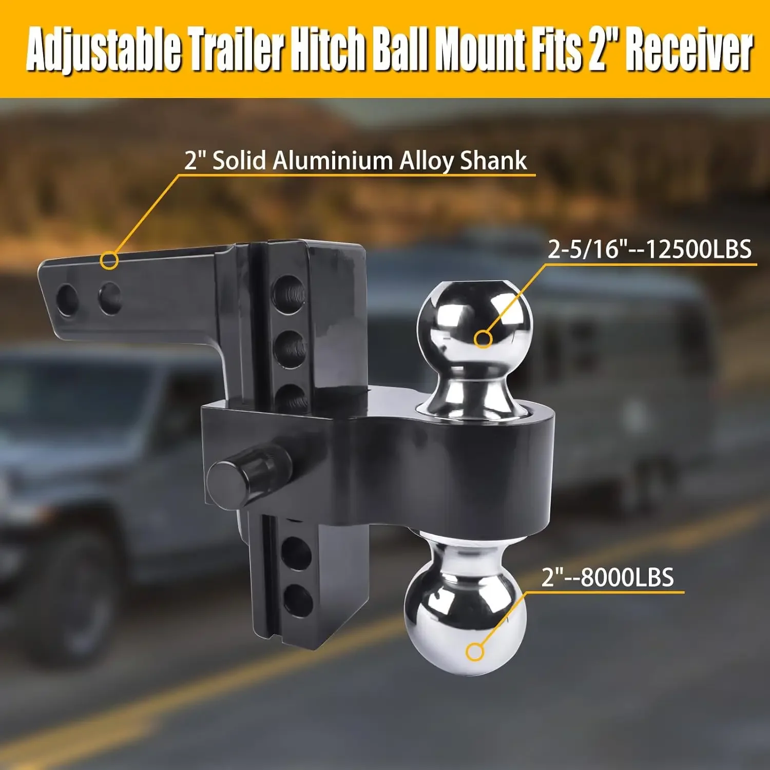 AP03 Black Adjustable Trailer Hitch Fits 2" Receiver, 6" Drop/Rise Aluminum Drop Hitch -12,500 LBS for Heavy Trucks
AP03 Black Adjustable Trailer Hitch Fits 2" Receiver, 6" Drop/Rise Aluminum Drop Hitch -12,500 LBS for Heavy Trucks