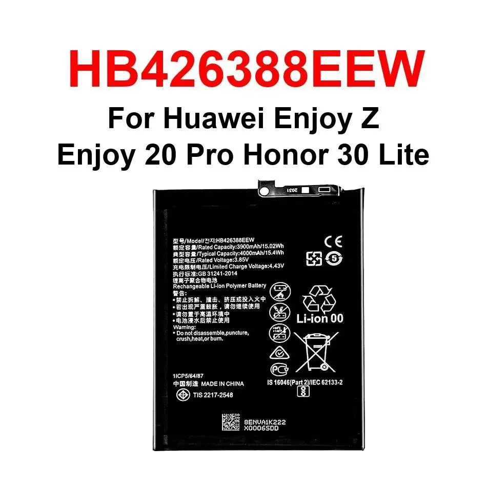 HB426388EEW для Huawei Enjoy Z Enjoy 20 Pro Honor 30 Lite аккумулятор для мобильного телефона экологически чистая безопасность
HB426388EEW для Huawei Enjoy Z Enjoy 20 Pro Honor 30 Lite аккумулятор для мобильного телефона экологически чистая безопасность