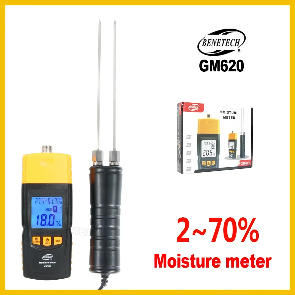 Wood Moisture Meter Digital LCD Display Wood Moisture Meter Humidity Tester Detector Portable GM620-BENETECH