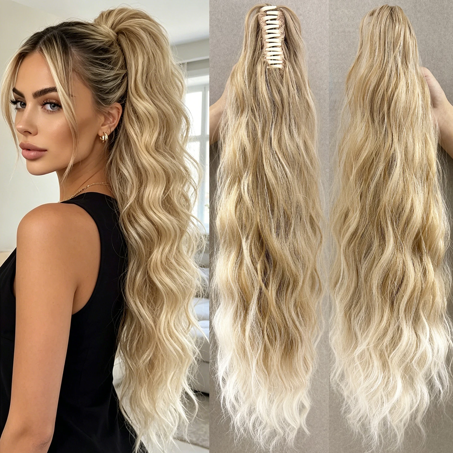 Synthetic 26Inch Water Wave Ponytail Fluffy Messy Claw Clip Ponytail Hair Extensions Black Blonde Heat Resistant Fiber For Women
Synthetic 26Inch Water Wave Ponytail Fluffy Messy Claw Clip Ponytail Hair Extensions Black Blonde Heat Resistant Fiber For Women
