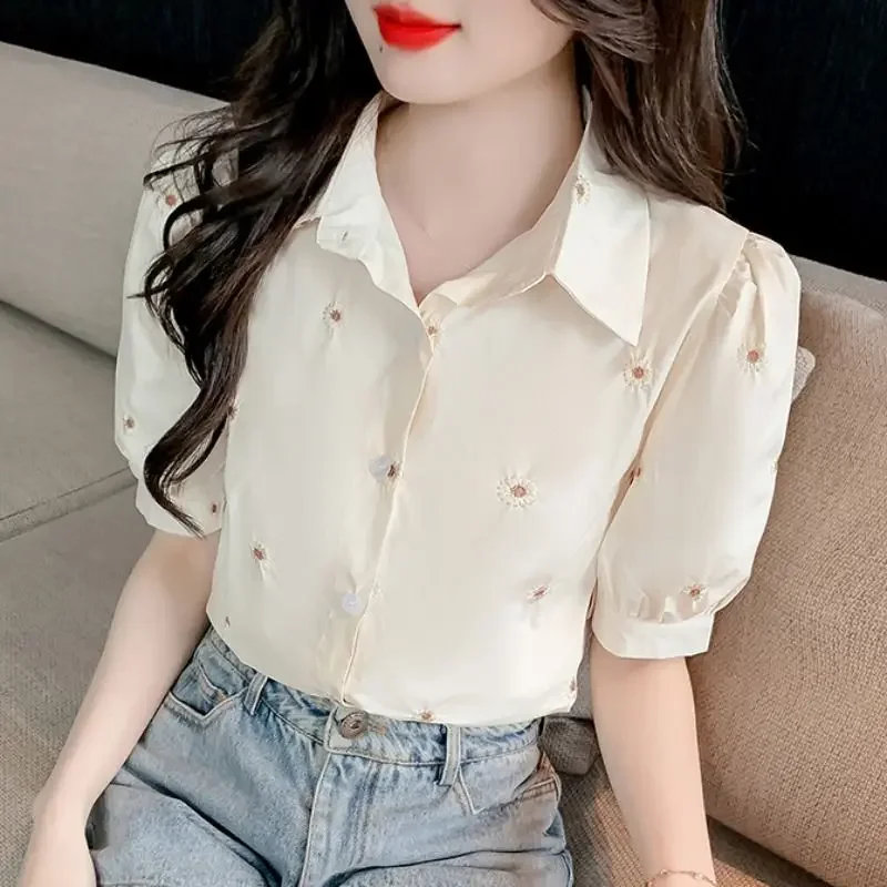 Летний новый топ с короткими рукавами и воротником, женская свежая абрикосовая возрастная шифоновая рубашка
Летний новый топ с короткими рукавами и воротником, женская свежая абрикосовая возрастная шифоновая рубашка