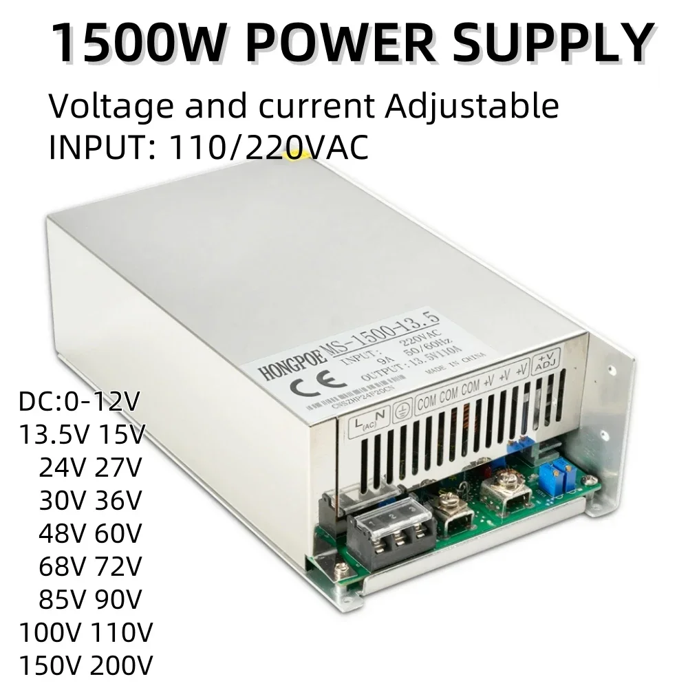 1500W Power Supply 0-12V 13.5V 15V 24V 27V 30V 36V 48v 60V 72V 85V 100V 110V 150V 200V for Battery Charging CCTV Motor LED
1500W Power Supply 0-12V 13.5V 15V 24V 27V 30V 36V 48v 60V 72V 85V 100V 110V 150V 200V for Battery Charging CCTV Motor LED