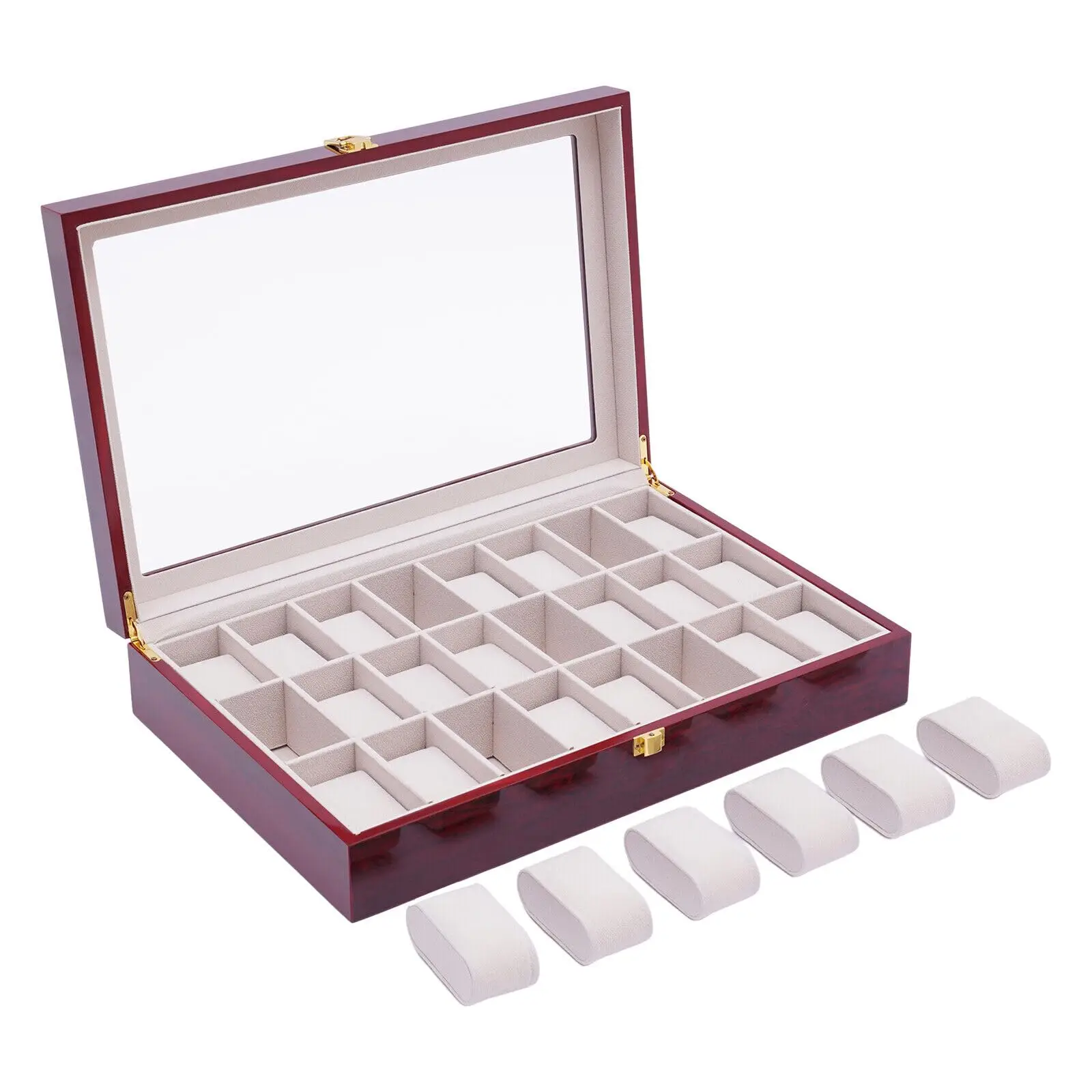 Деревянная коробка для часов, витрина-органайзер со стеклянной крышкой и замком, роскошная деревянная коробка для хранения коллекции ювелирных изделий (24 слота)
Деревянная коробка для часов, витрина-органайзер со стеклянной крышкой и замком, роскошная деревянная коробка для хранения коллекции ювелирных изделий (24 слота)