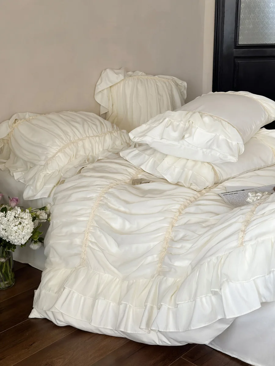 Long-staple cotton, cotton abraded four-piece set, lace, autumn and winter pure cotton quilt cover, bed linen, bedding
Long-staple cotton, cotton abraded four-piece set, lace, autumn and winter pure cotton quilt cover, bed linen, bedding