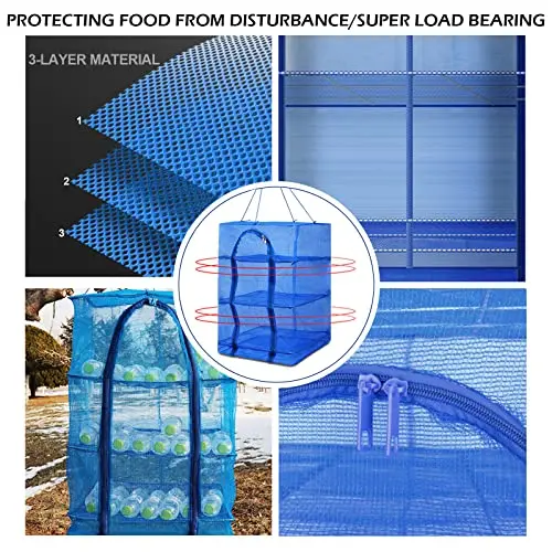Blue Six-Tier Foldable Drying Rack With 3-Layer Mesh, Zippered Closure, Heavy-Duty For Fruits Vegetables Herbs
Blue Six-Tier Foldable Drying Rack With 3-Layer Mesh, Zippered Closure, Heavy-Duty For Fruits Vegetables Herbs