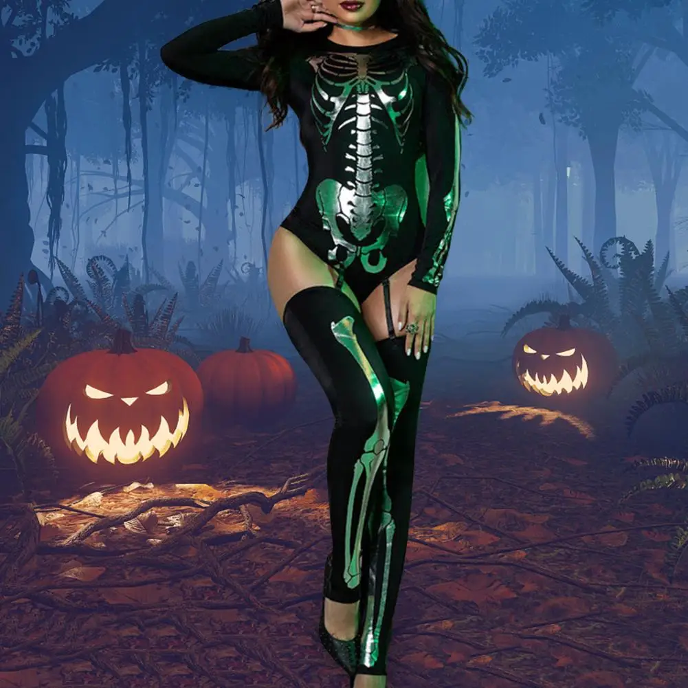 Halloween Party Costume Long Sleeves Adjustable Strap Slim Mystery Role Play Skeleton Print Halloween Romper For Halloween Party
Halloween Party Costume Long Sleeves Adjustable Strap Slim Mystery Role Play Skeleton Print Halloween Romper For Halloween Party