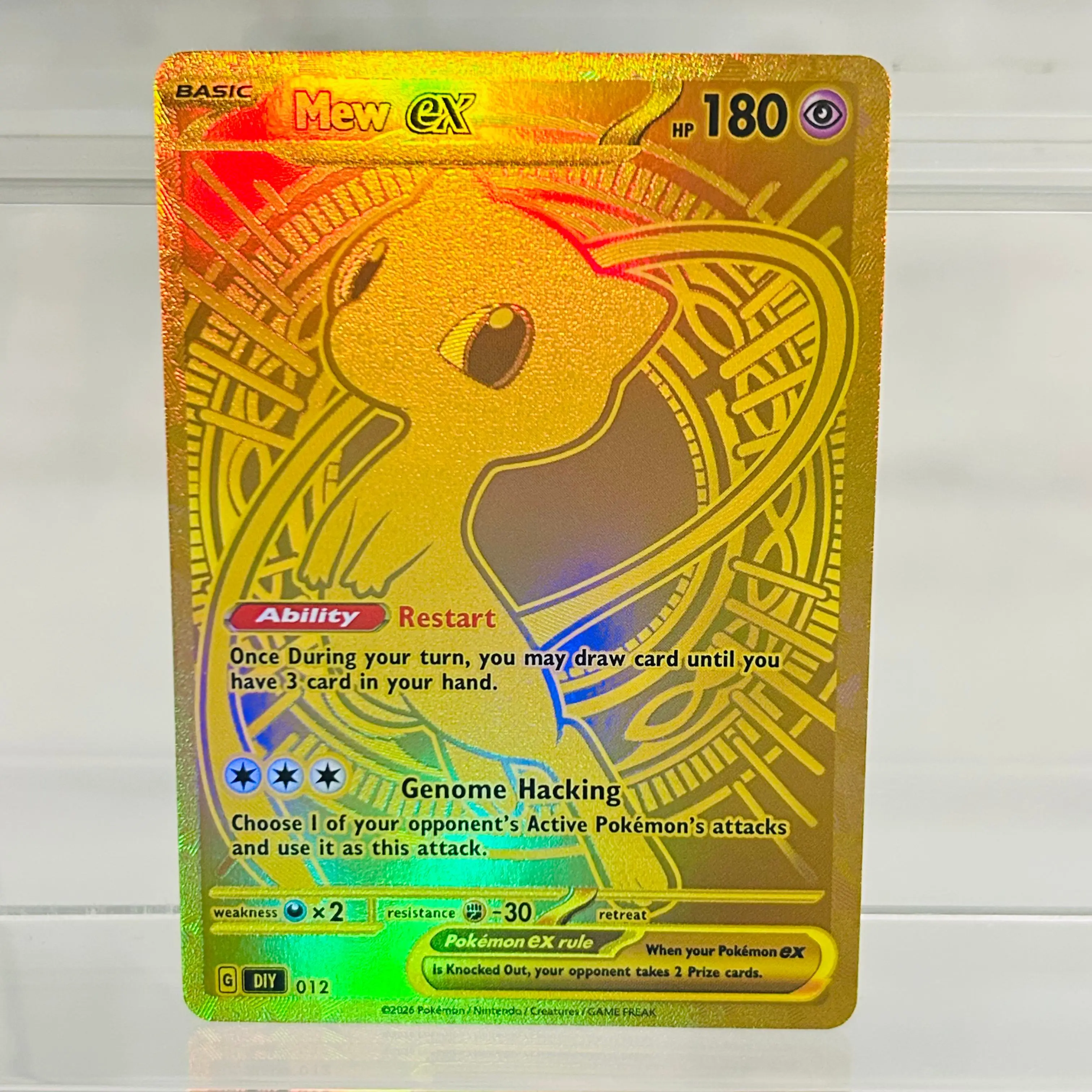 Pokemon Mew ex English Gold Card G DIY 012 with Holographic Texture, Perfect Condition Premium Anime Collection Card
Pokemon Mew ex English Gold Card G DIY 012 with Holographic Texture, Perfect Condition Premium Anime Collection Card