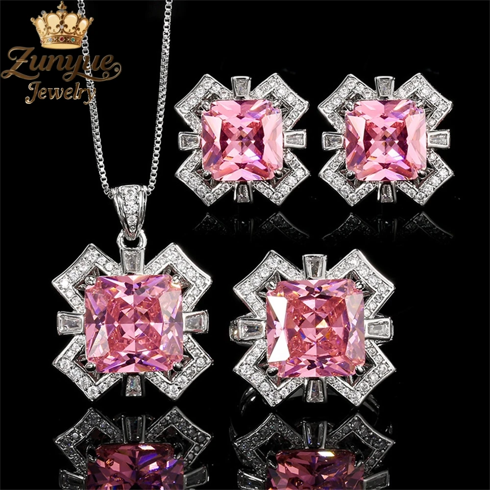 Pink Glass Hollow-Cut Diamond-Framed Square Three-Dimensional Pendant And Ring Luxury Quality Fashion Jewelry Charms Exquisite
Pink Glass Hollow-Cut Diamond-Framed Square Three-Dimensional Pendant And Ring Luxury Quality Fashion Jewelry Charms Exquisite