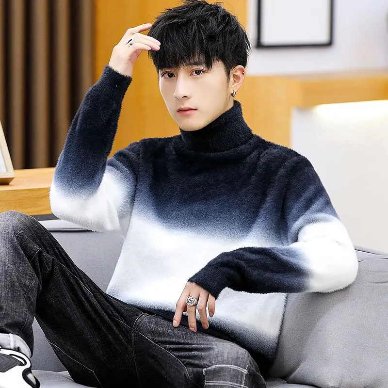 Turtleneck Gradient Knitted Sweater Korean Loose Imitation Mink Fleece Men Sweater Autumn Winter Contrast Color Pullover Sweater
Turtleneck Gradient Knitted Sweater Korean Loose Imitation Mink Fleece Men Sweater Autumn Winter Contrast Color Pullover Sweater