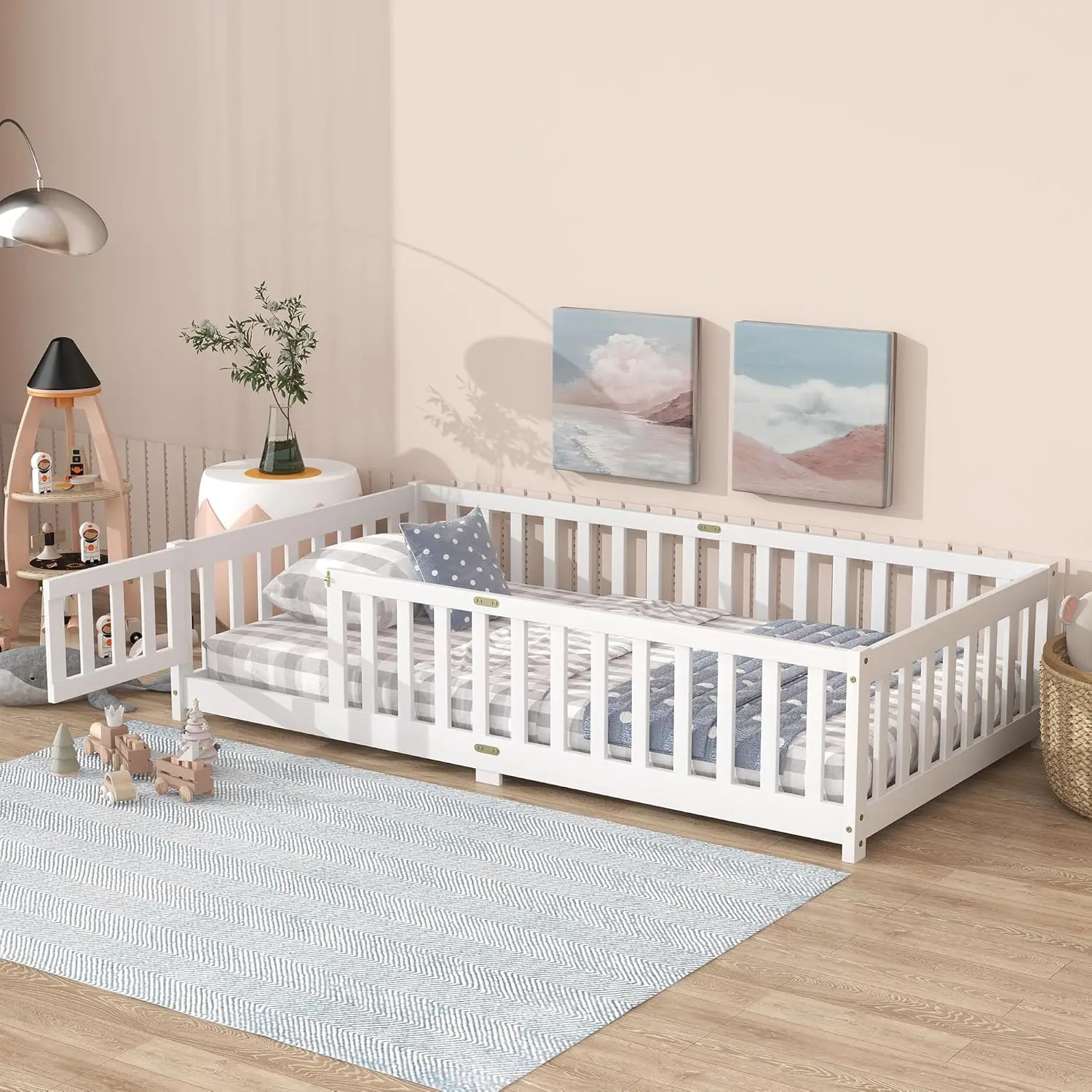 Twin Size Floor Bed with Slats and Door,Montessori Floor Bed Frame with High Rails,Twin Wood Kids Beds with, Customized
Twin Size Floor Bed with Slats and Door,Montessori Floor Bed Frame with High Rails,Twin Wood Kids Beds with, Customized