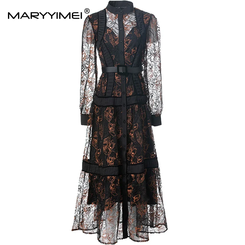 MARYYIMEI Spring and summer New Women's Dress Mesh Long-Sleeved Single-Breasted Cardigan Bright silk Pretty Fashion Dresses
MARYYIMEI Spring and summer New Women's Dress Mesh Long-Sleeved Single-Breasted Cardigan Bright silk Pretty Fashion Dresses