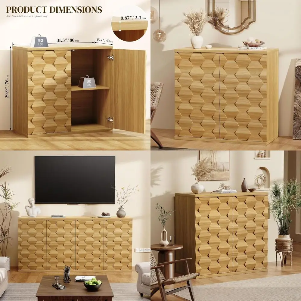 Contemporary Fluted Storage Buffet Cabinet, 3-Dimensional Design, 31.5 Natural Coffee Bar Table for Entryway, Kitchen, Dining
Contemporary Fluted Storage Buffet Cabinet, 3-Dimensional Design, 31.5 Natural Coffee Bar Table for Entryway, Kitchen, Dining