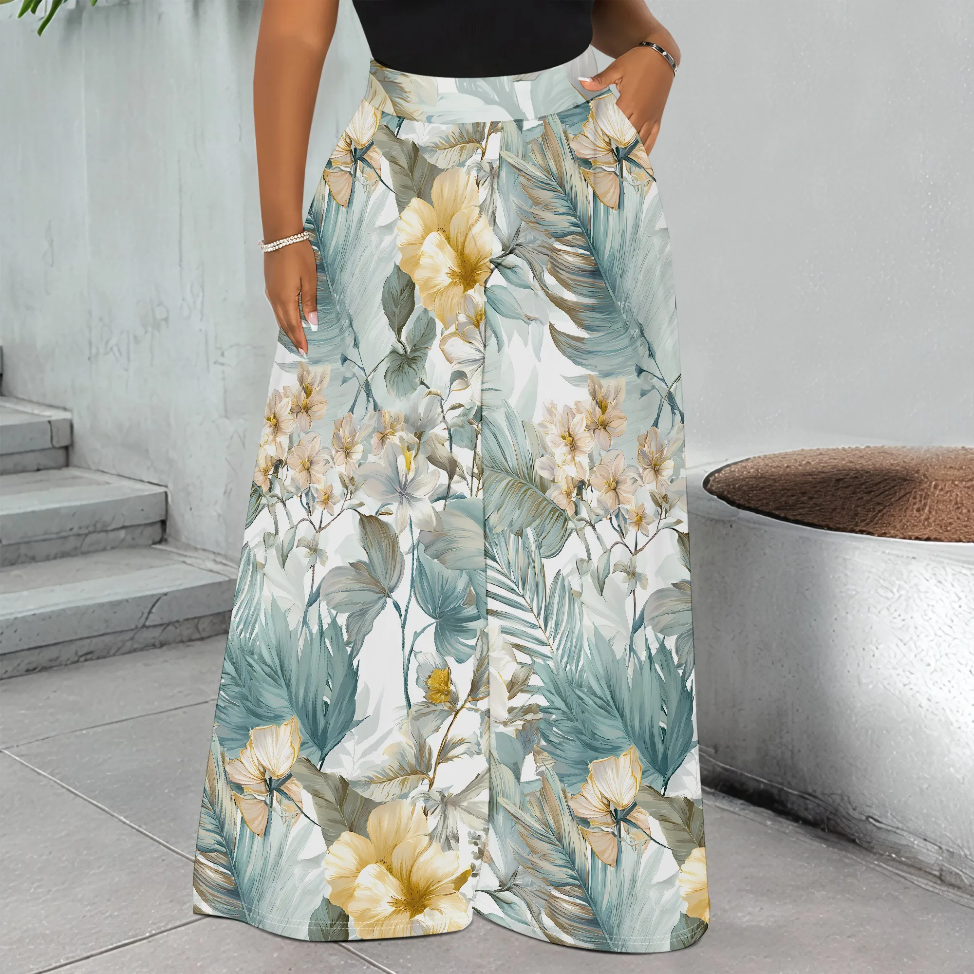 Floral Print Wide Leg Pants, Tropical Leaf Pattern Trousers, Summer Beach Vacation Wear, S-2XL
Floral Print Wide Leg Pants, Tropical Leaf Pattern Trousers, Summer Beach Vacation Wear, S-2XL