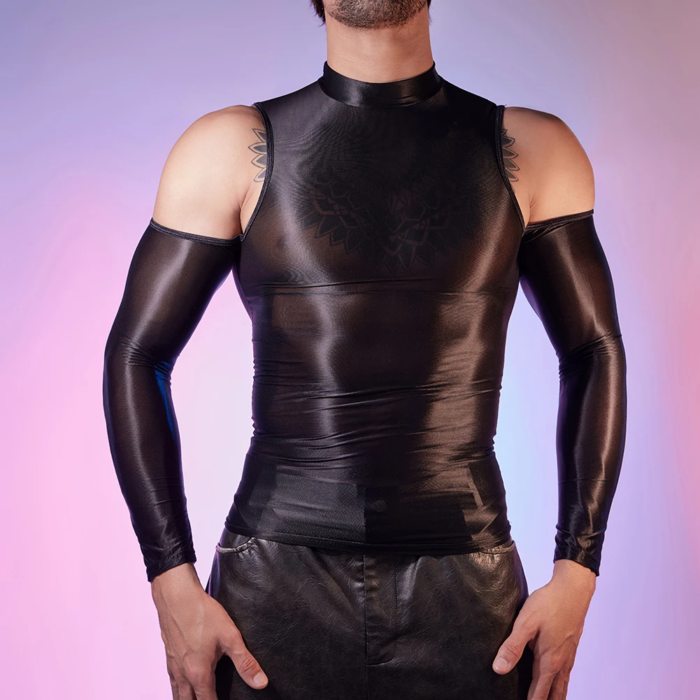 Mens Gay Sexy Tights Undershirts Shiny Elastic Breathable Silky Body Shaping Underwear Off-Shoulder Crop Tops Vest Sleeve Outfit
Mens Gay Sexy Tights Undershirts Shiny Elastic Breathable Silky Body Shaping Underwear Off-Shoulder Crop Tops Vest Sleeve Outfit