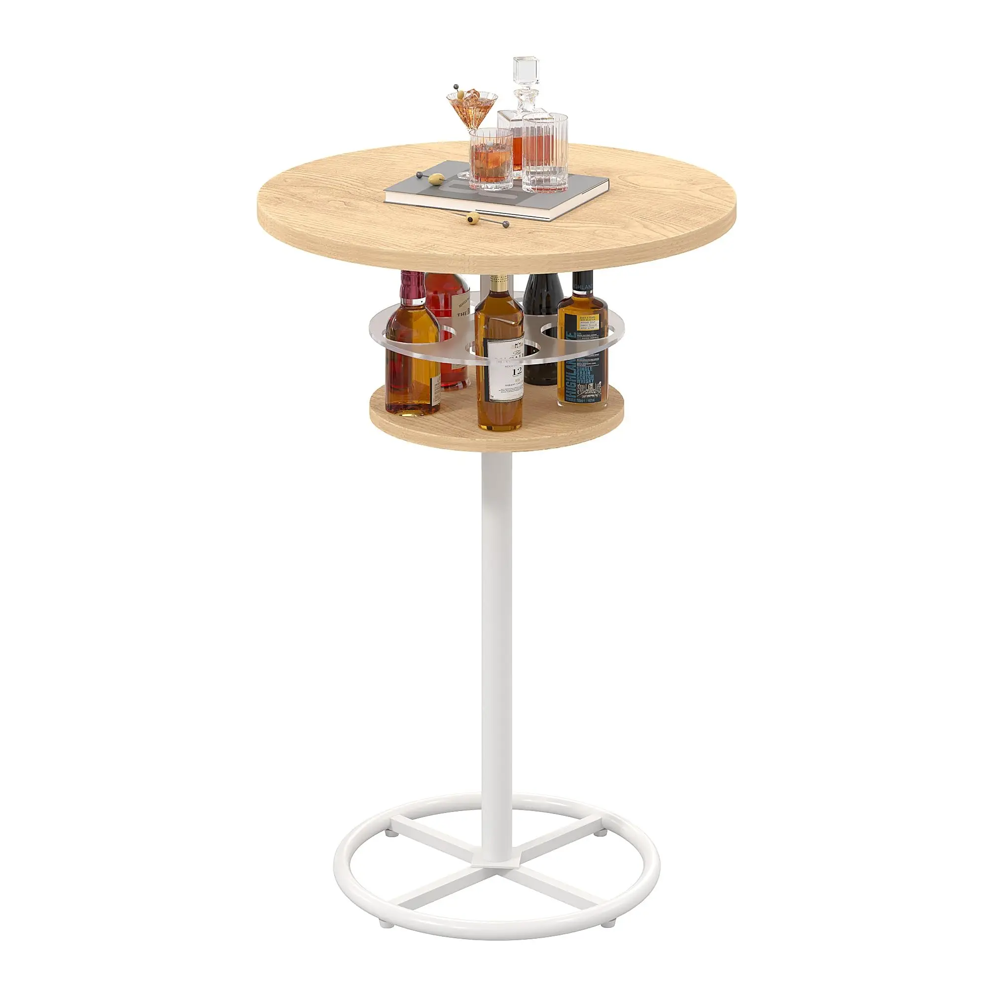 Round Oak-Finish High Bar Table With Integrated Bottle Holder And Metal Base, 36 Inch Tall For Cocktail Or Pub Settings
Round Oak-Finish High Bar Table With Integrated Bottle Holder And Metal Base, 36 Inch Tall For Cocktail Or Pub Settings